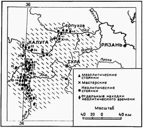 Территория распространения Белёвской неолитической культуры